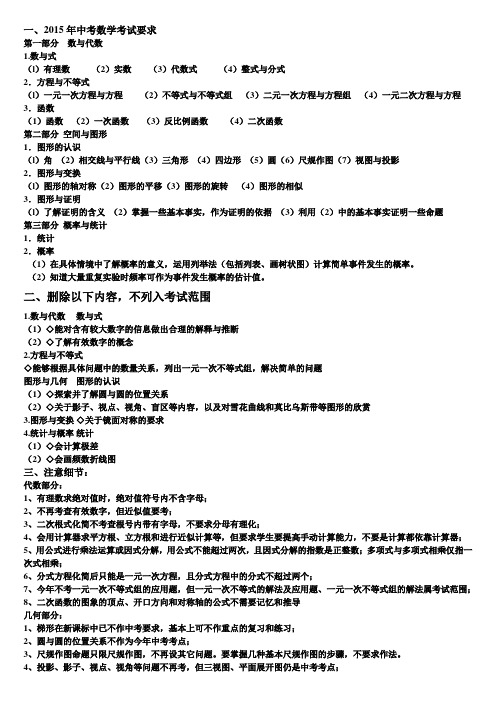 2015年中考数学考纲