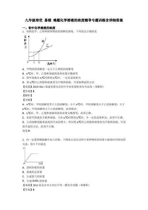 九年级培优 易错 难题化学溶液的浓度辅导专题训练含详细答案