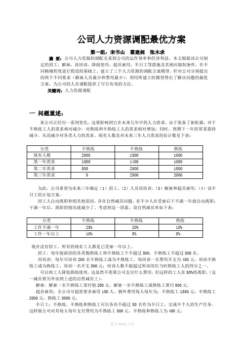 公司人力资源调配最优方案