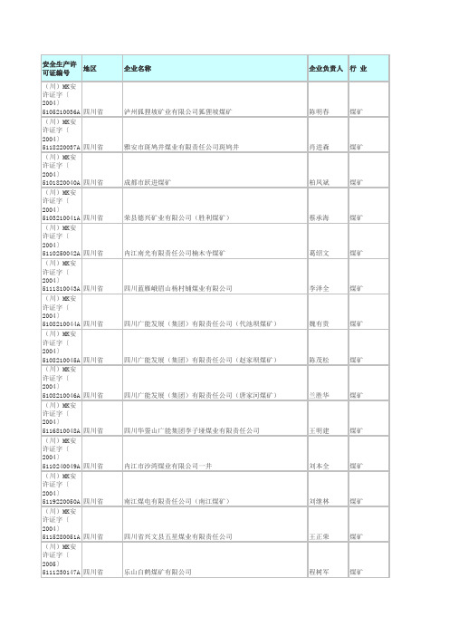 四川省煤矿企业名单