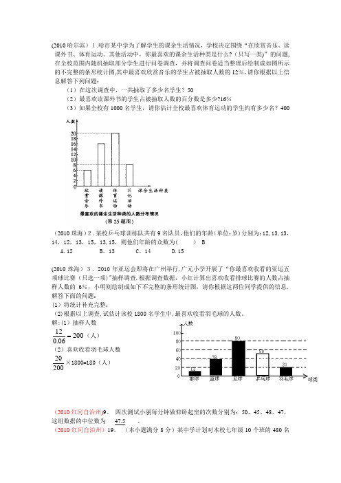 2010年部分省市中考数学试题分类汇编(共28专题)统计