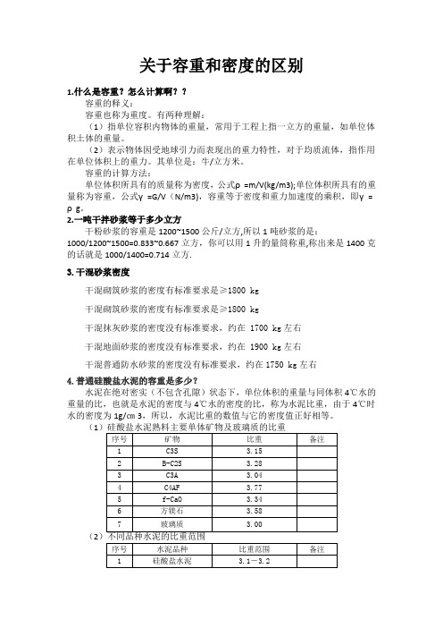 关于容重和密度的区别