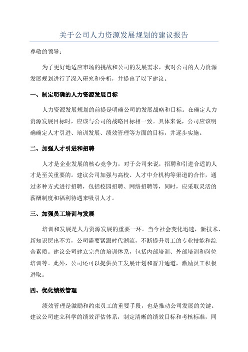 关于公司人力资源发展规划的建议报告