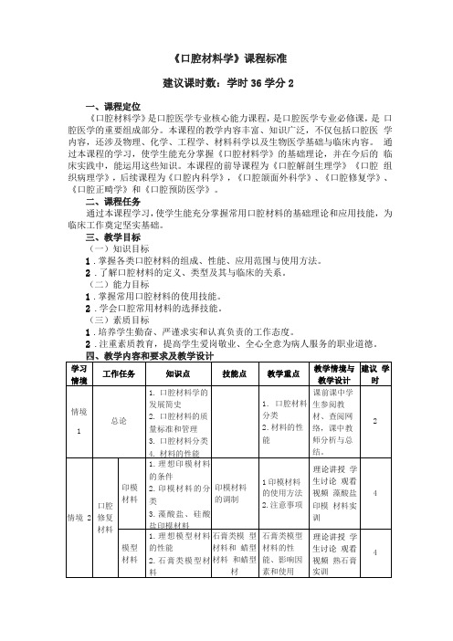 口腔材料学课程标准