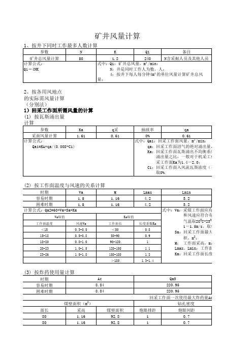 矿井通风提升排水等计算公式