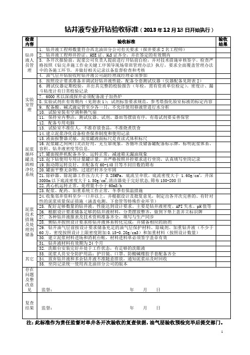 钻井液专业开钻验收标准2013.12