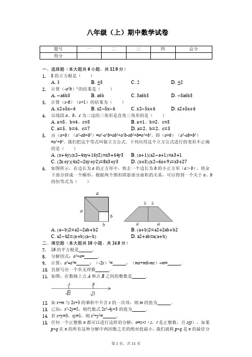 福建省泉州市八年级(上)期中数学试卷