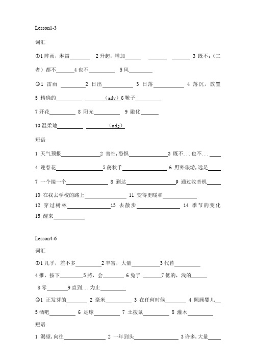 冀教版八年级下册各单元词汇短语过关考-无答案