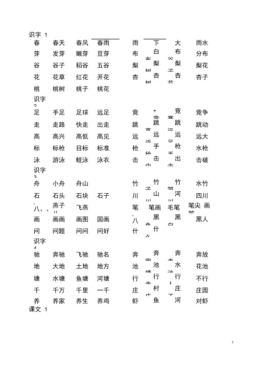 苏教版一年级语文下册生字及组词.