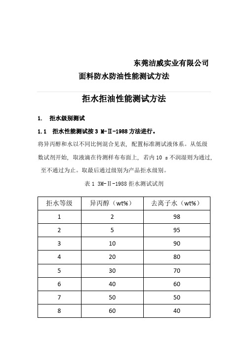 面料防水防油性能测试方法