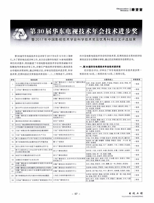 第30届华东电视技术年会技术进步奖暨2017年中国影视技术学会科学技