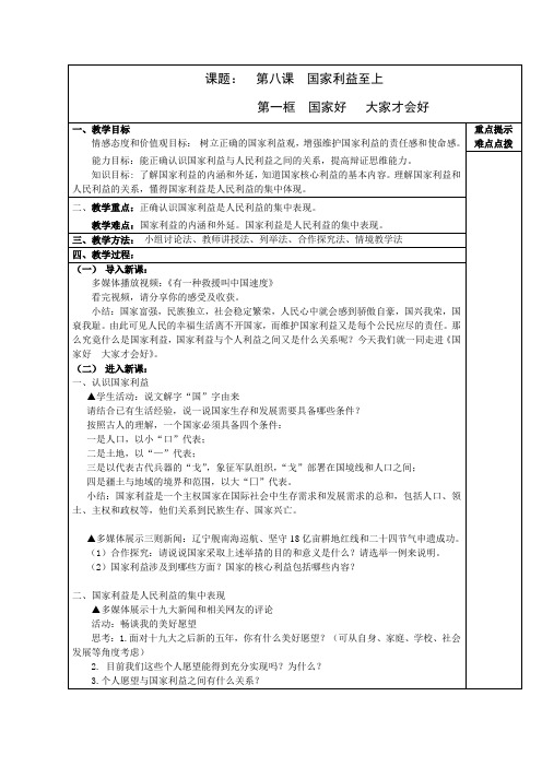 人教版八年级道德与法治上册《4单元 维护国家利益  第8课 国家利益至上  国家好 大家才会好》教案_11