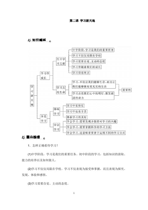 2018年七年级道德与法治上册第一单元成长的节拍第二课学习新天地知识梳理新人教版【word版】.doc