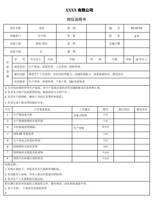 助拉岗位说明书