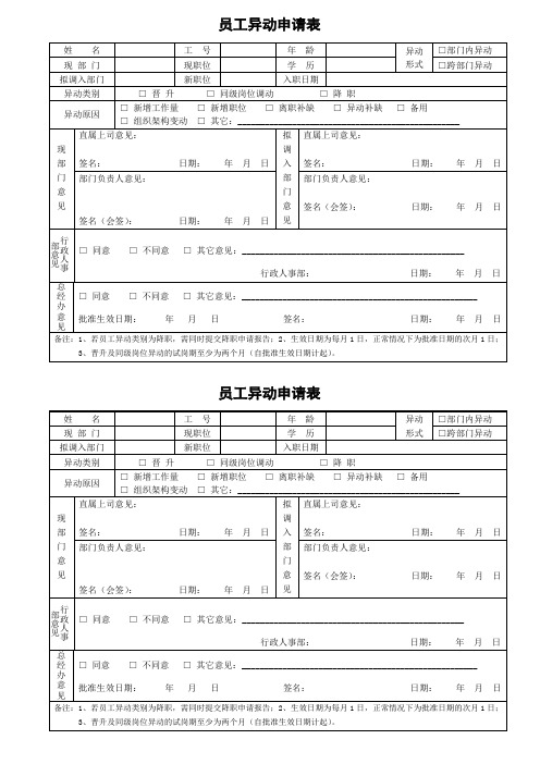 员工异动申请表