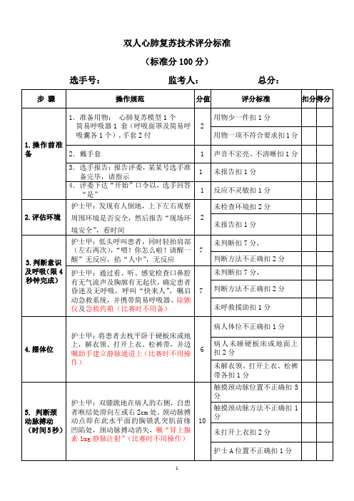 双人心肺复苏评分标准