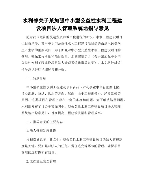 水利部关于某加强中小型公益性水利工程建设项目法人管理系统地指导意见