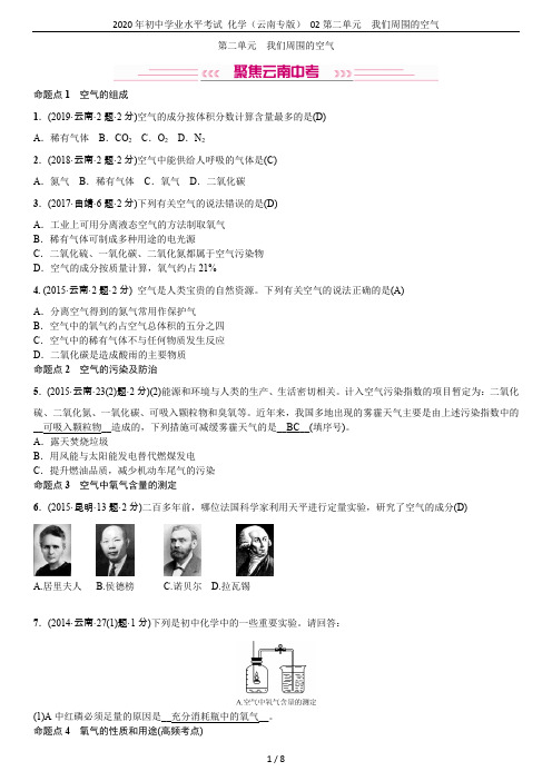 2020年初中学业水平考试 化学(云南专版) 02第二单元 我们周围的空气