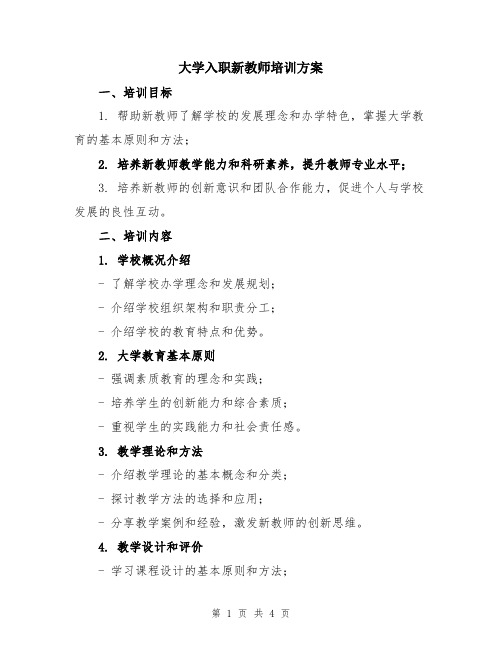 大学入职新教师培训方案