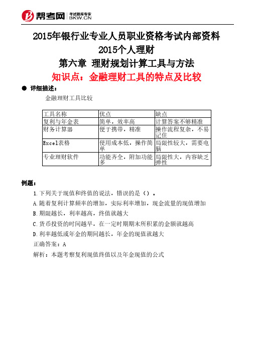 第六章 理财规划计算工具与方法-金融理财工具的特点及比较