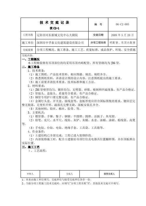 明配管、吊顶内配管技术交底