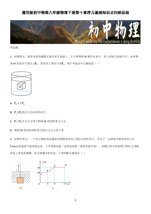 通用版初中物理八年级物理下册第十章浮力基础知识点归纳总结