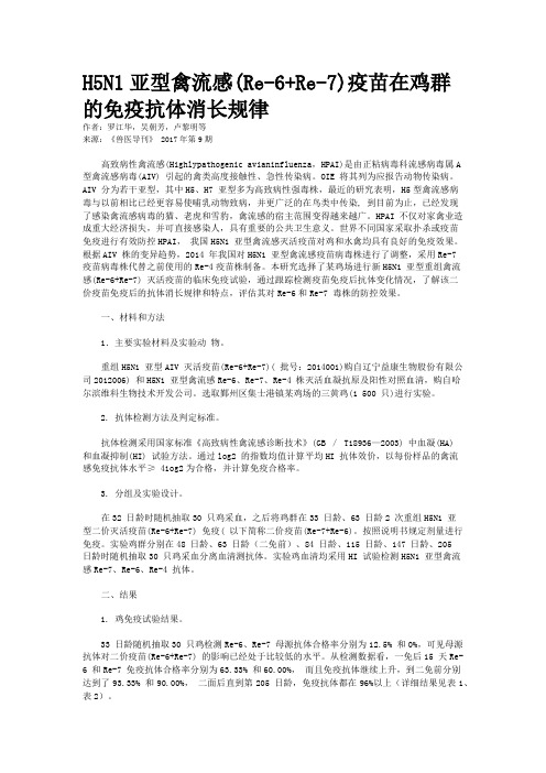 H5N1亚型禽流感(Re-6+Re-7)疫苗在鸡群的免疫抗体消长规律