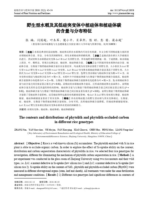 野生型水稻及其低硅突变体中植硅体和植硅体碳的含量与分布特征