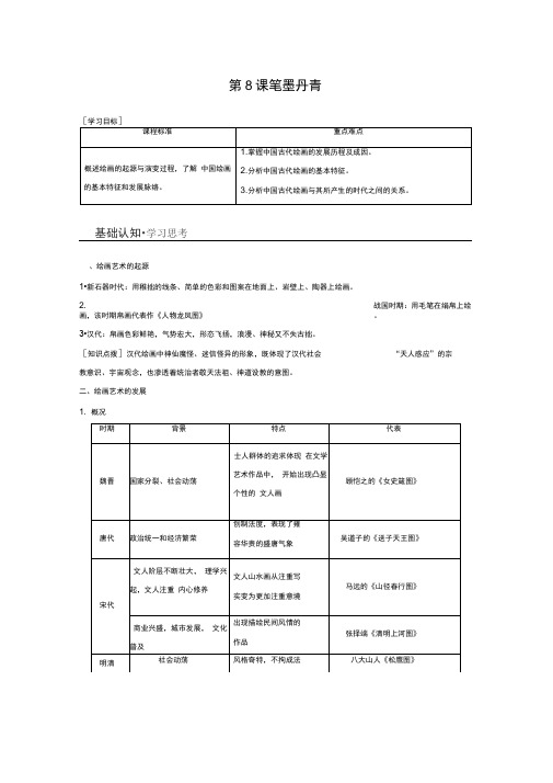 2019-2020学年历史岳麓版必修三学案：第二单元第8课笔墨丹青Word版含解析