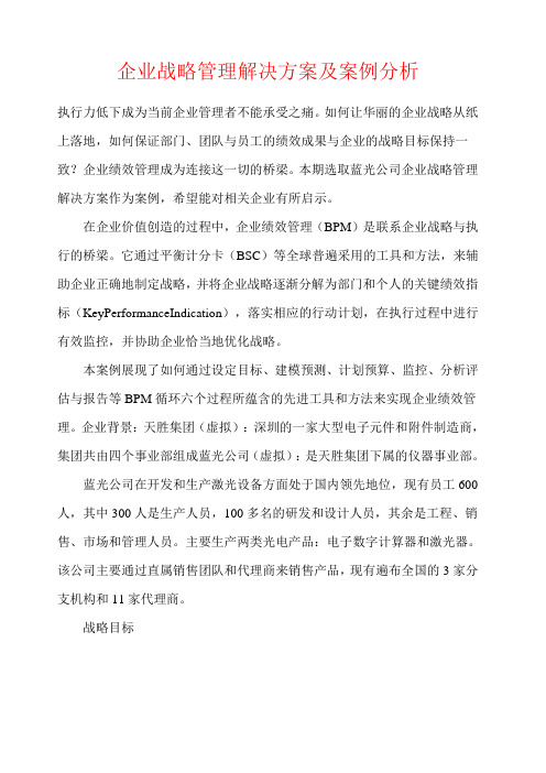 企业战略管理解决方案及案例分析