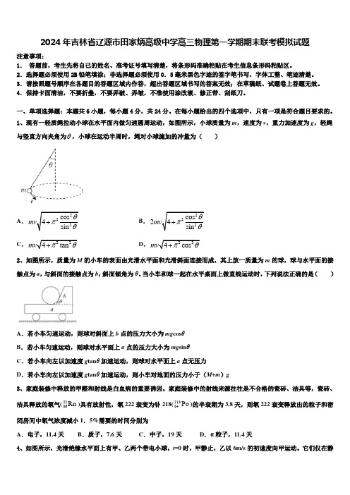 2024年吉林省辽源市田家炳高级中学高三物理第一学期期末联考模拟试题含解析