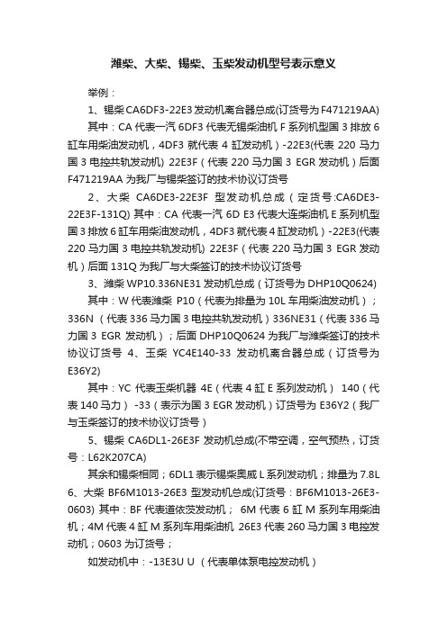 潍柴、大柴、锡柴、玉柴发动机型号表示意义