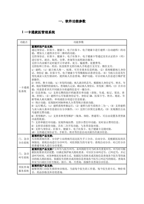 软件功能参数