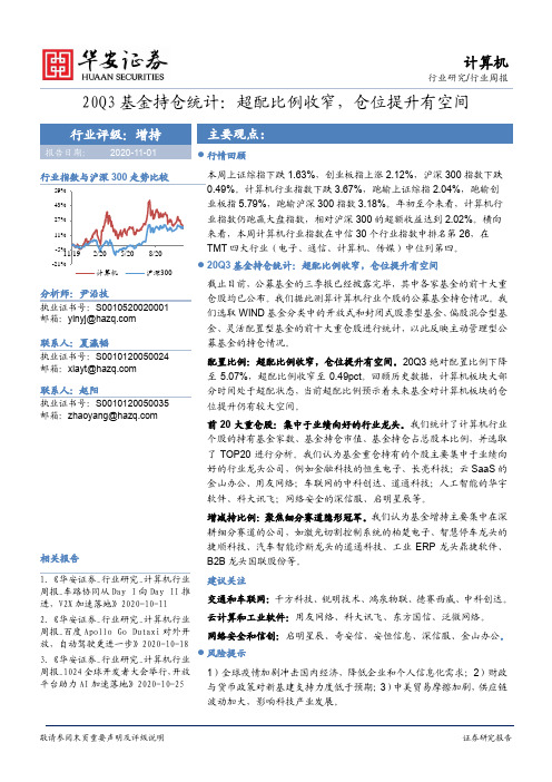 计算机行业周报：20Q3基金持仓统计：超配比例收窄，仓位提升有空间