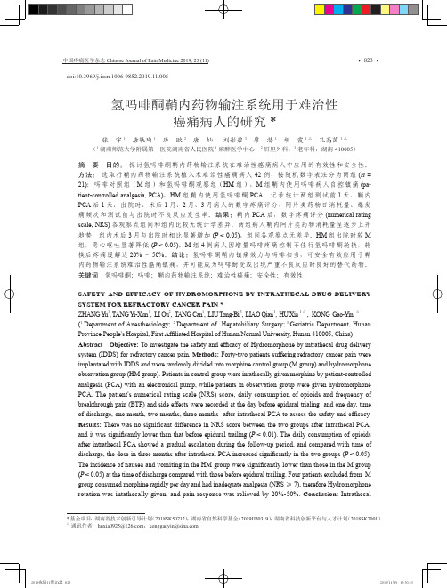 氢吗啡酮鞘内药物输注系统用于难治性癌痛病人的研究