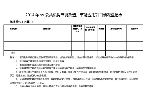 公共机构节能改造、节能应用项目情况登记表