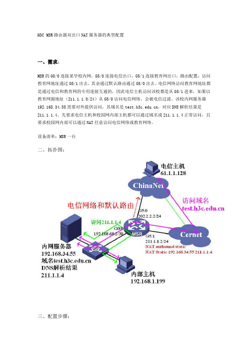 H3C 路由器双出口NAT服务器的典型配置