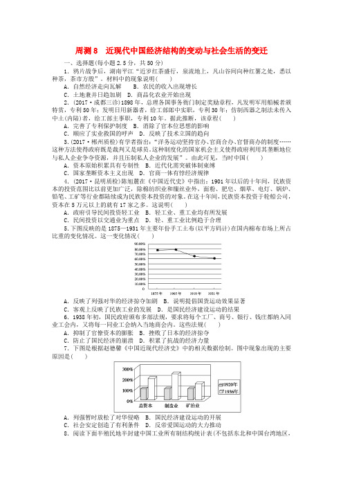 2018届高考历史第一轮总复习全程训练周测8近现代中国经济结构的变动与社会生活的变迁新人教版