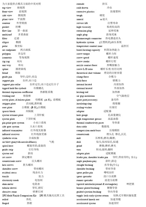 注塑模具中英对照