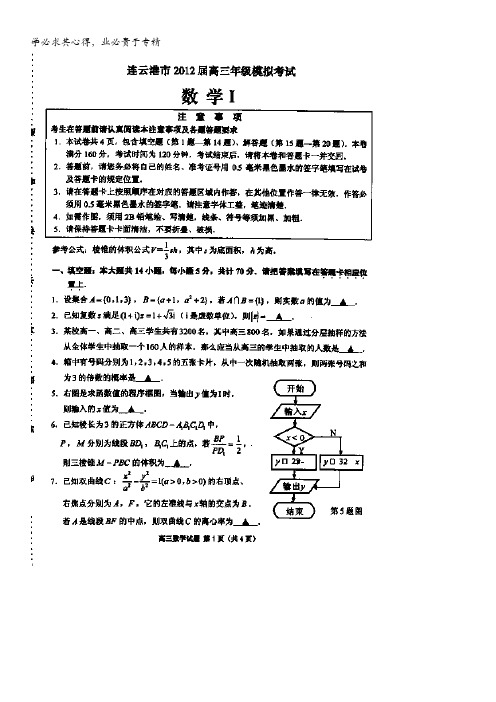 江苏省连云港新海高级中学2012届高三模拟考试数学试题(扫描版)