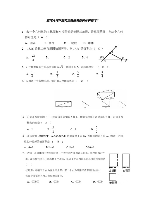 空间几何体结构三视图表面积体积练习