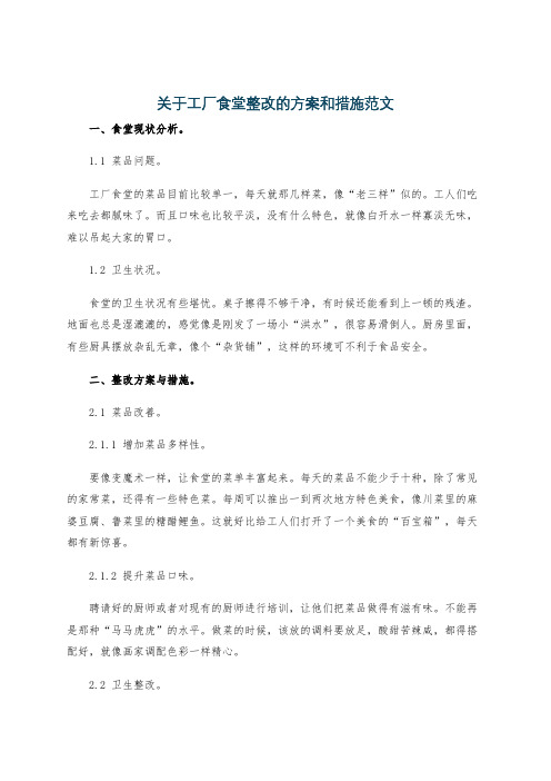 关于工厂食堂整改的方案和措施范文