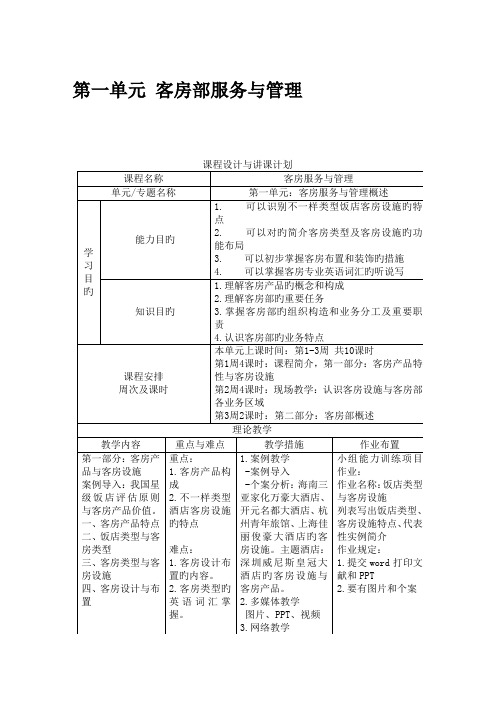 第一单元客房部服务与管理报告