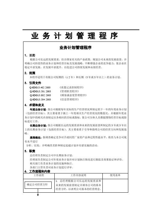 业务计划管理程序(DOC 6页)