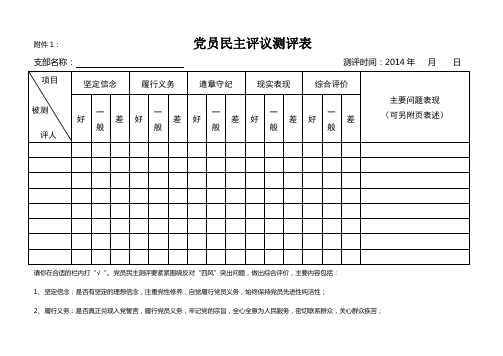 党员民主评议测评表及党员自评表(参考)