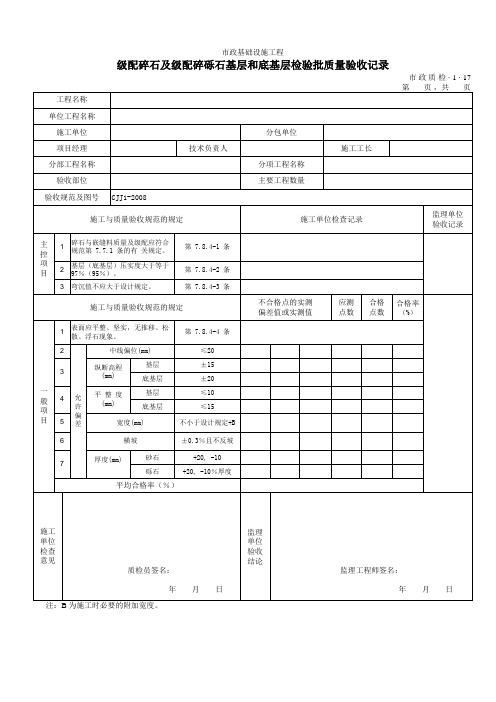 3117级配碎石及级配碎砾石基层和底基层检验批质量验收记录