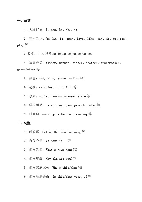 一年级上学期英语知识点汇总