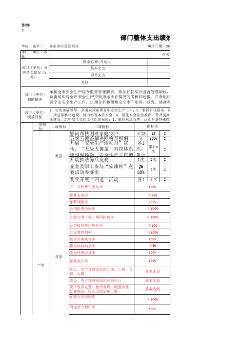 部门整体支出绩效目标申报表