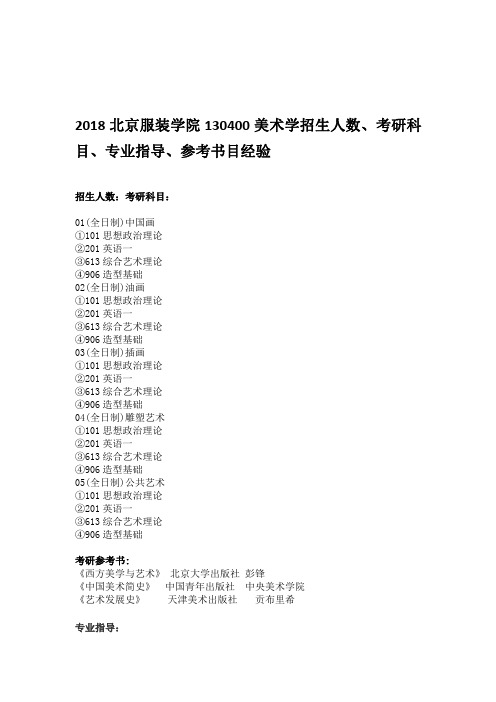 2018北京服装学院130400美术学招生人数、考研科目、专业指导、参考书目经验