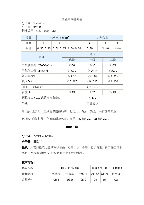 三聚磷酸钠和磷酸三钠指标、产地